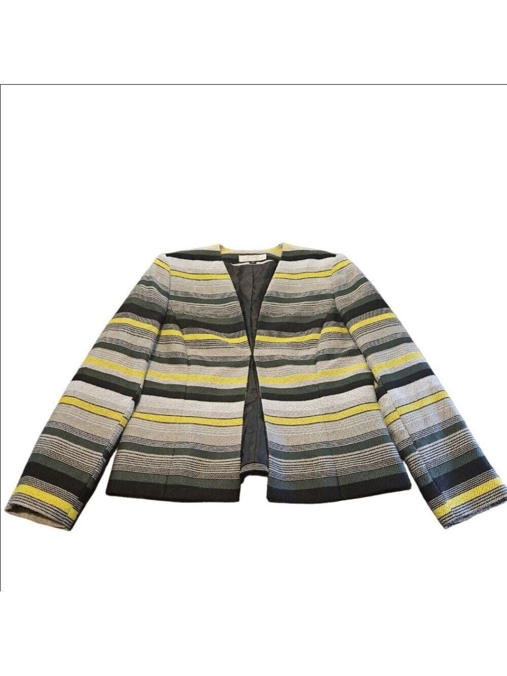 Tahari ASL Striped Woman's Knit Gray Multi Blazer Jacket, Size 12